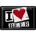 Black enamel blechschild 30x20cm mit distressed weißem hintergrund und i herz beer in schwarz und rot