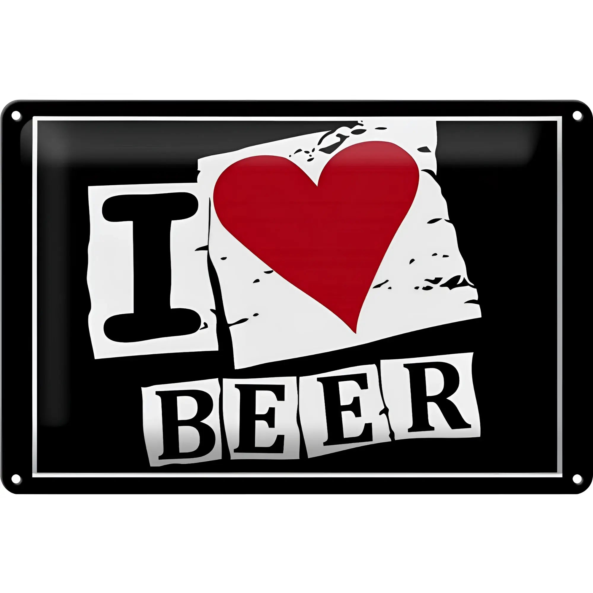 Black enamel blechschild 30x20cm mit distressed weißem hintergrund und i herz beer in schwarz und rot