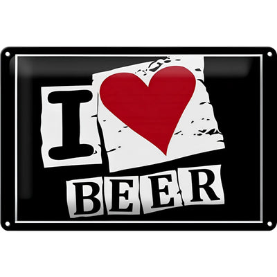 Black enamel blechschild 30x20cm mit distressed weißem hintergrund und i herz beer in schwarz und rot