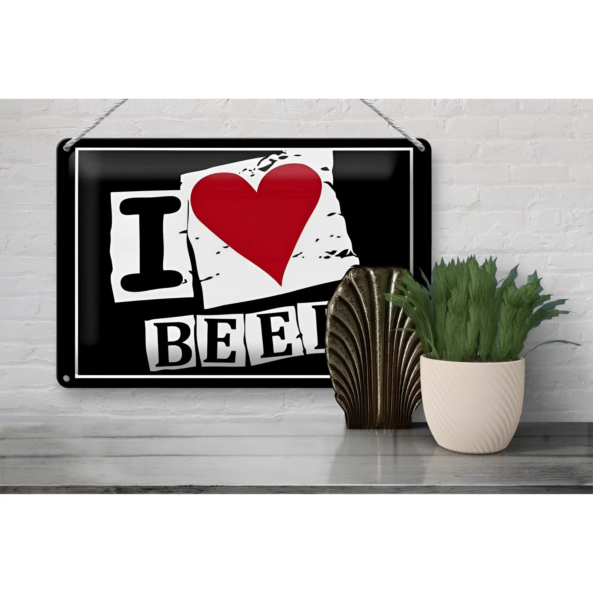 Black rechteckiges blechschild 30x20cm mit weiß-rotem i love beer design aus metall für bierfans