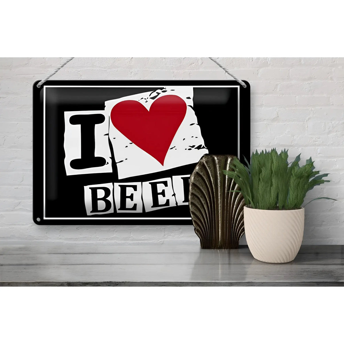 Black rechteckiges blechschild 30x20cm mit weiß-rotem i love beer design aus metall für bierfans