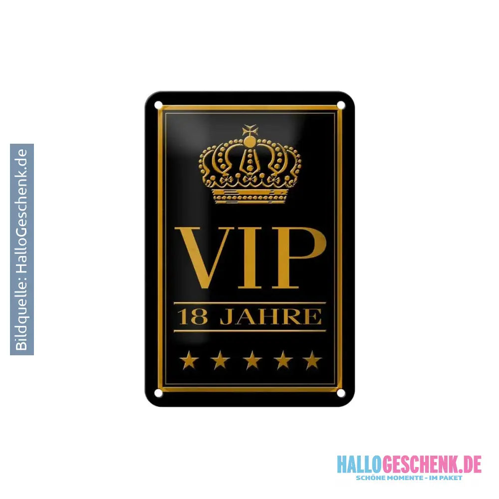 Blechschild Hinweis 12x18cm VIP 18 Jahre Geschenk Metall Deko Schild