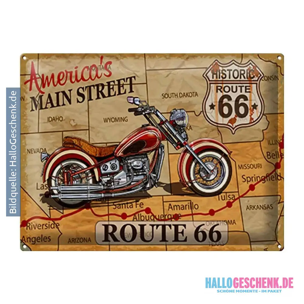Blechschild Motorrad 40x30cm Americas main street route 66 Deko Schild