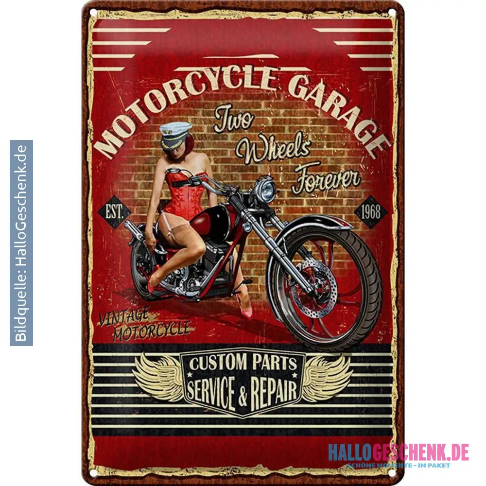 Blechschild Pinup 20x30cm Retro Motorcycle Garage Vintage