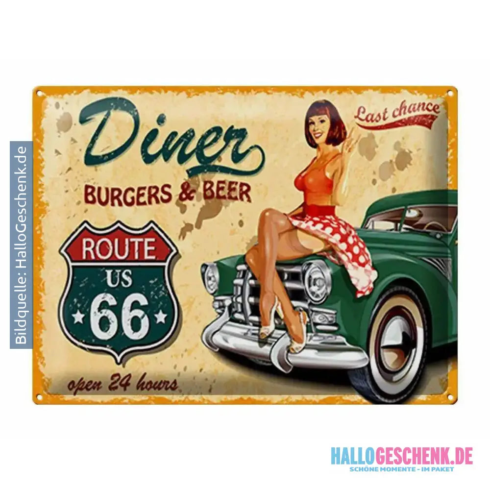Blechschild Pinup 40x30cm Retro diner burgers beer Metall Deko Schild
