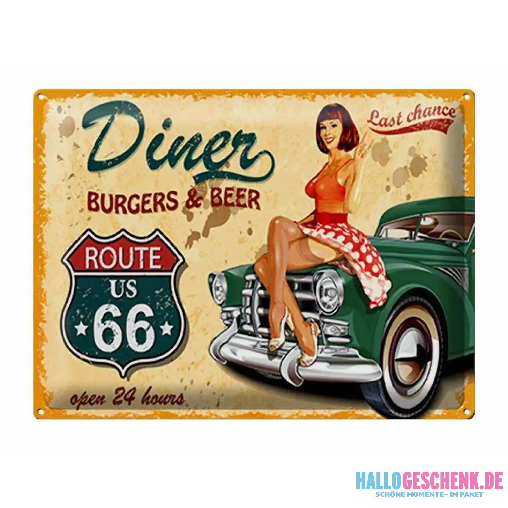 Blechschild Pinup 40x30cm Retro diner burgers beer Metall Deko Schild