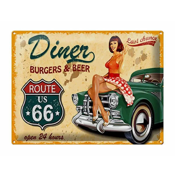 Blechschild Pinup 40x30cm Retro diner burgers beer Metall Deko Schild - Schilder