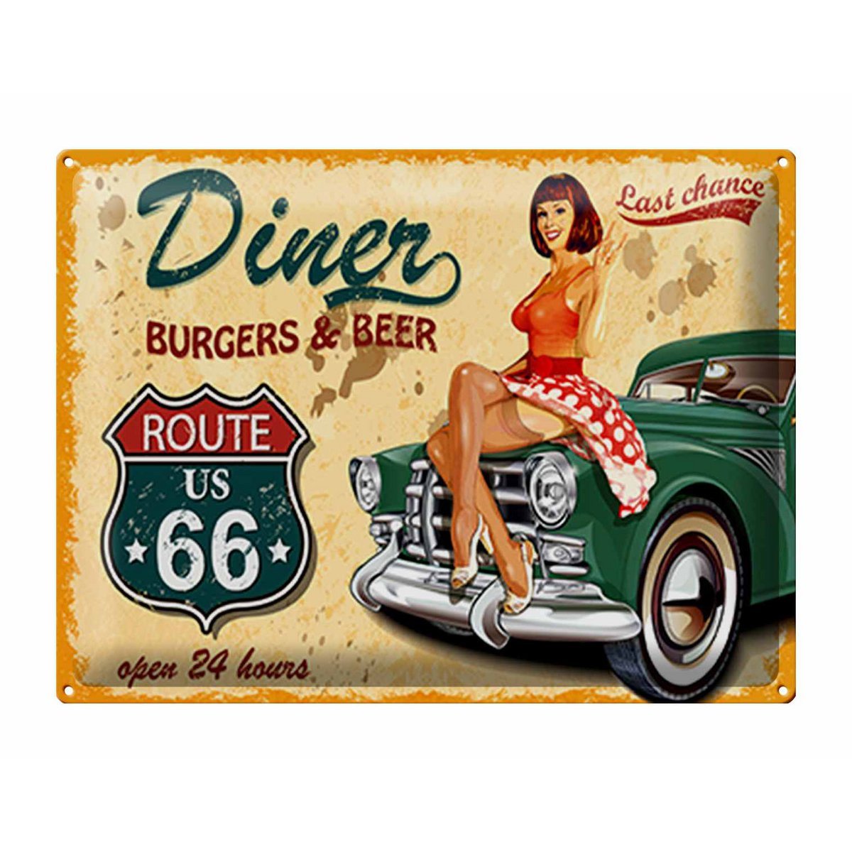 Blechschild Pinup 40x30cm Retro diner burgers beer Metall Deko Schild - HalloGeschenk.de