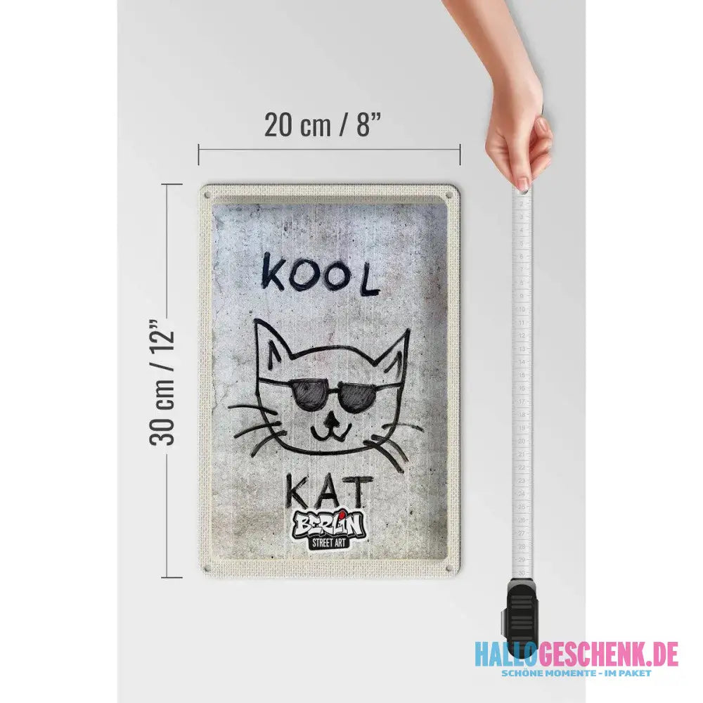 Blechschild Reise 20x30cm Berlin Hauptstadt Street Art Katze