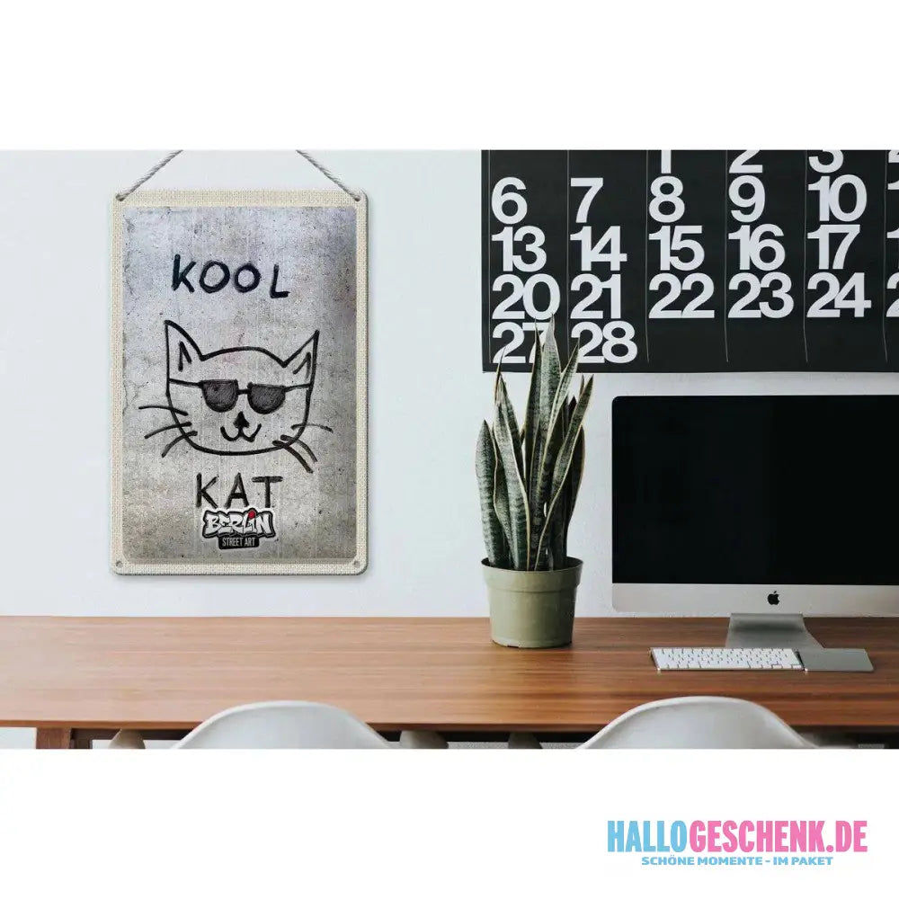 Blechschild Reise 20x30cm Berlin Hauptstadt Street Art Katze
