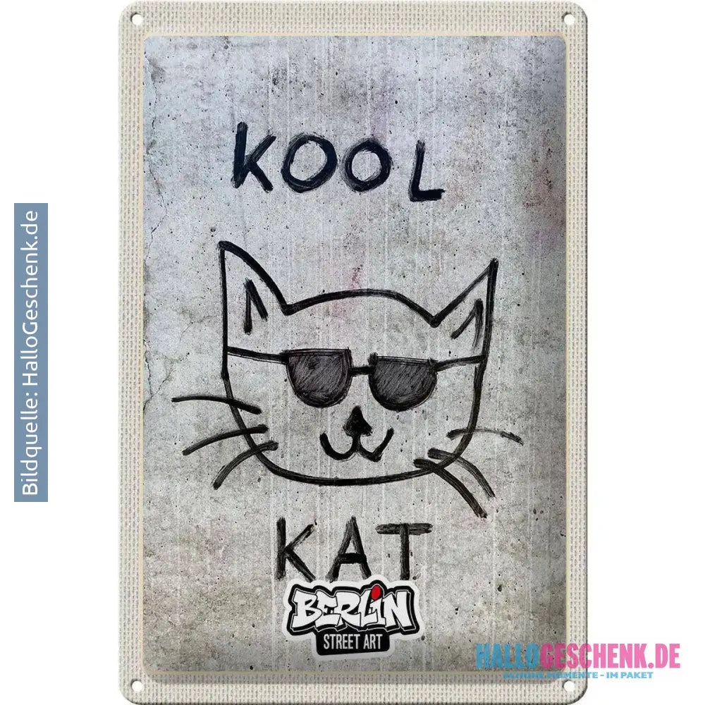 Blechschild Reise 20x30cm Berlin Hauptstadt Street Art Katze