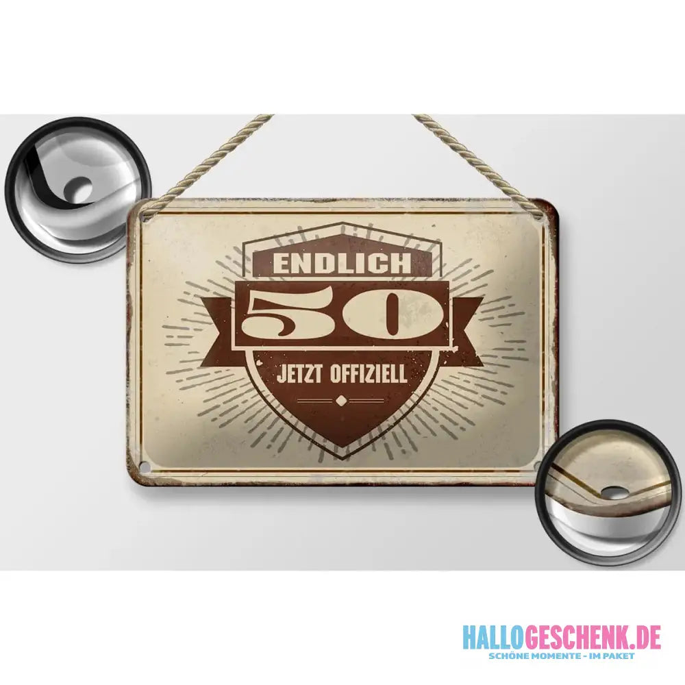 Blechschild Retro 18x12cm Glückwunsch endlich 50 Geschenk Deko Schild