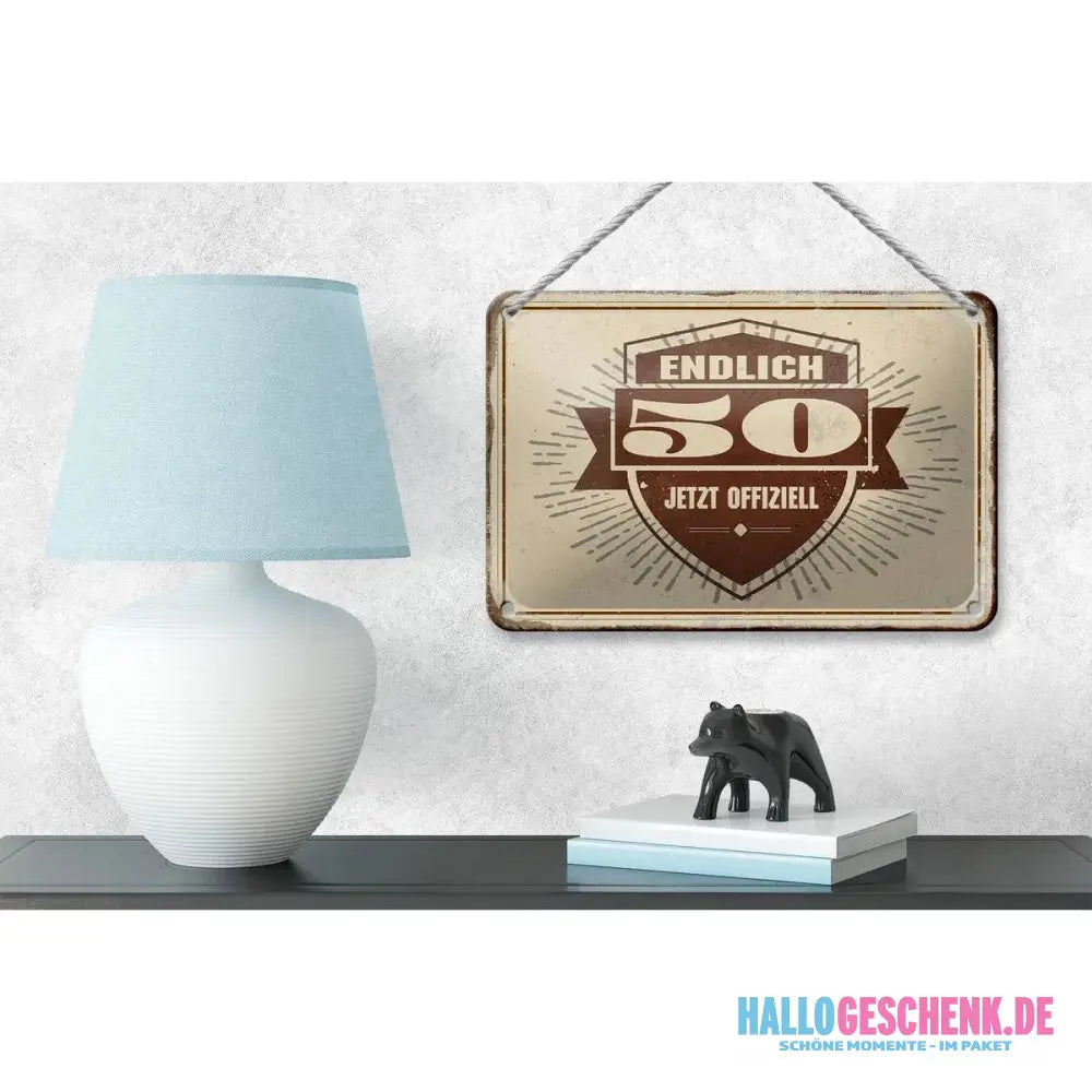 Blechschild Retro 18x12cm Glückwunsch endlich 50 Geschenk Deko Schild