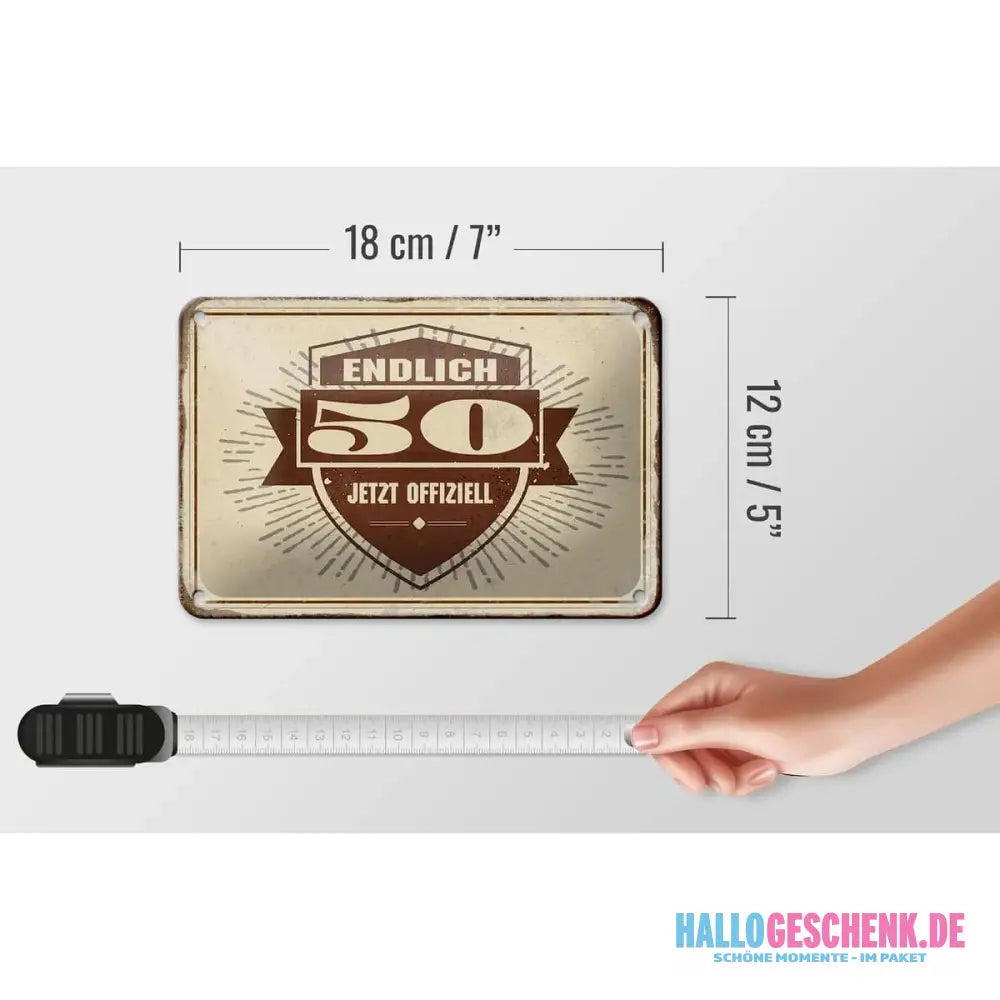 Blechschild Retro 18x12cm Glückwunsch endlich 50 Geschenk Deko Schild