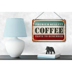 Vintage blechschild retro kaffeewerbung 18x12cm mit grün weiß rot und schwarzer schrift für kaffeeliebhaber