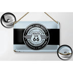 Blechschild retro 18x12cm vintage-style route 66 metalschild in hellblau und schwarz mit us 66 schild und staatennamen
