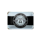Blechschild retro 18x12cm mit vintage route 66 motiv in weiß mit schwarzem streifen und emblem der us-staaten