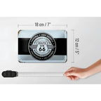 Vintage metall blechschild 18x12cm mit route 66 schild und blau schwarzem design für usa dekoration
