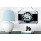 Vintage blechschild 18x12cm route 66 in schwarz weiß mit distressed finish und us staaten als deko