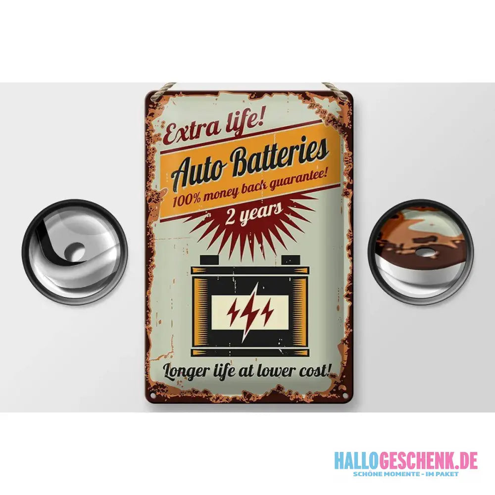 Blechschild Retro 20x30cm Auto Batteries extra life