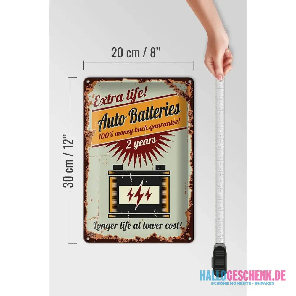 Blechschild Retro 20x30cm Auto Batteries extra life