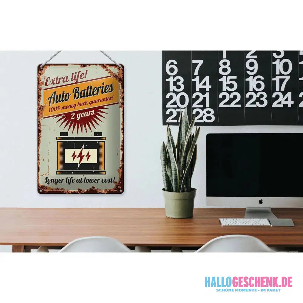 Blechschild Retro 20x30cm Auto Batteries extra life