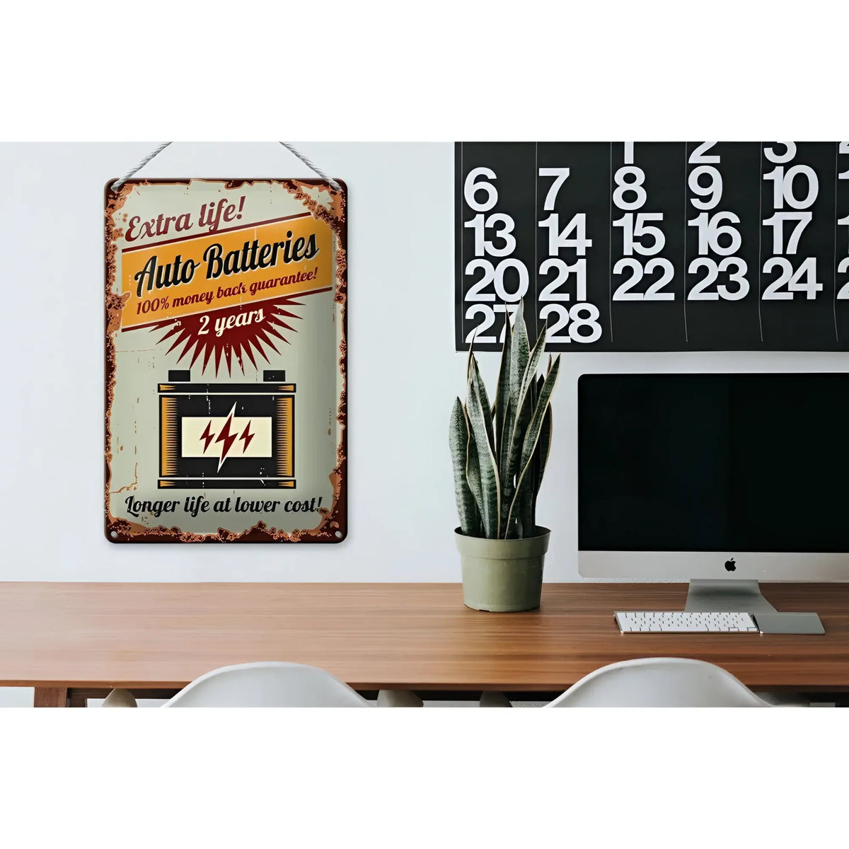 Rustikales vintage-blechschild 20x30cm mit extra life auto-batterien werbung und used-look in metall