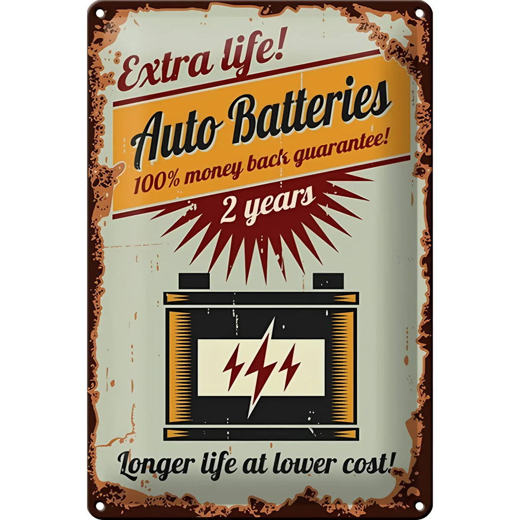 Rustikales blechschild 20x30cm aus metall mit retro-design und wettereffekt für auto batterien extra lange haltbarkeit