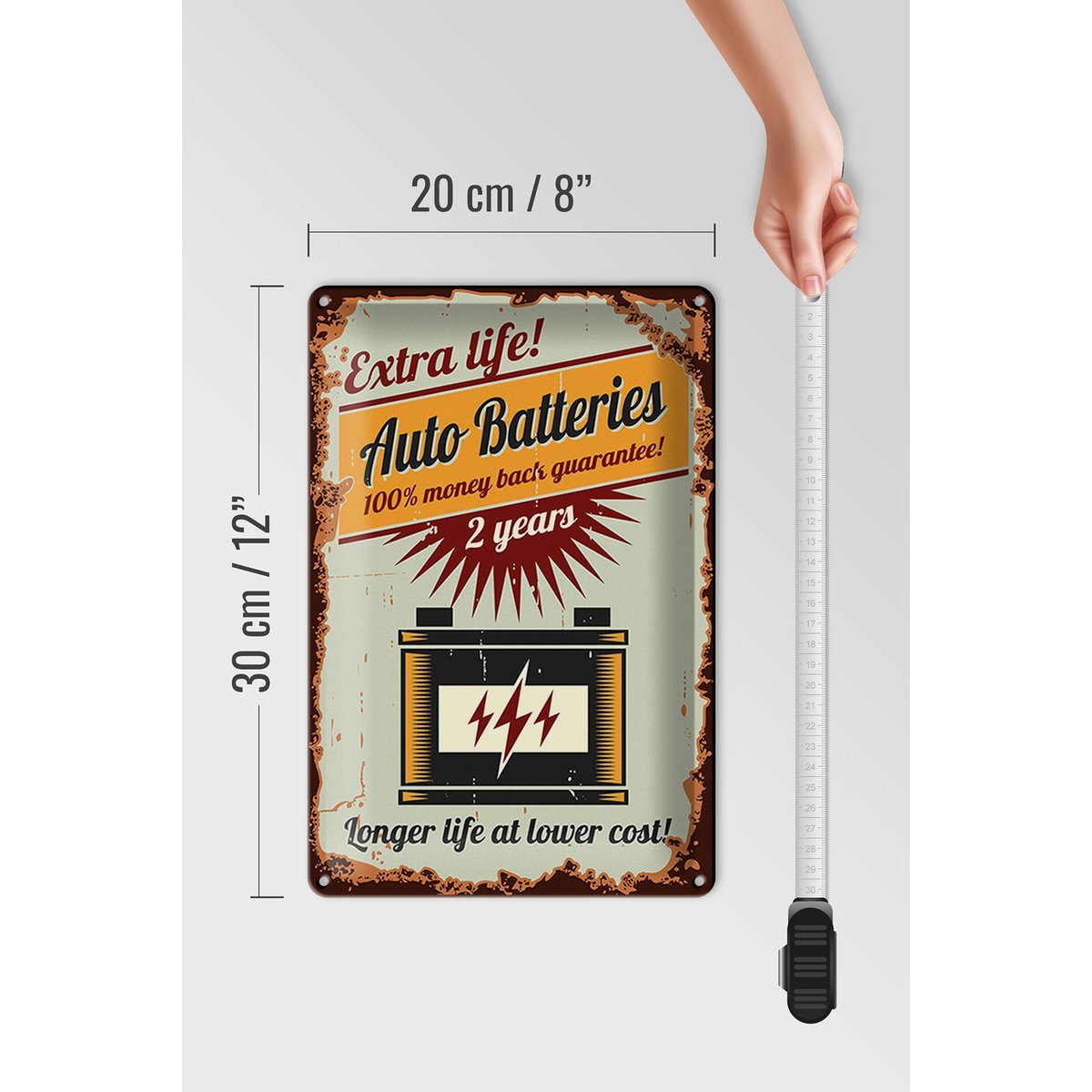 Blechschild Retro 20x30cm Auto Batteries extra life - HalloGeschenk.de