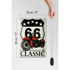 Vintage metall blechschild 20x30cm mit rotem klassischem motorrad und route 66 schild mit 5 sternen rahmen