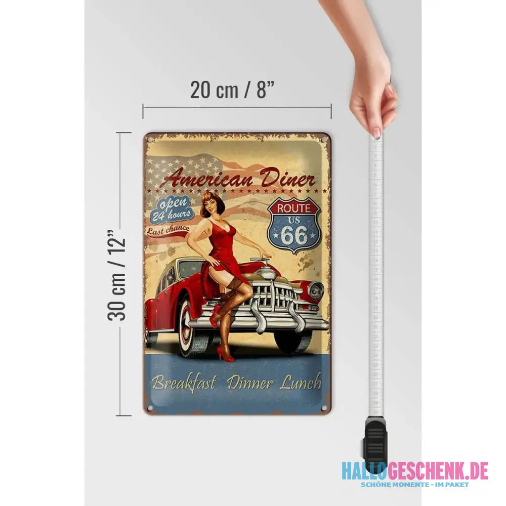 Blechschild Retro 20x30cm Pinup American Diner Breakfast