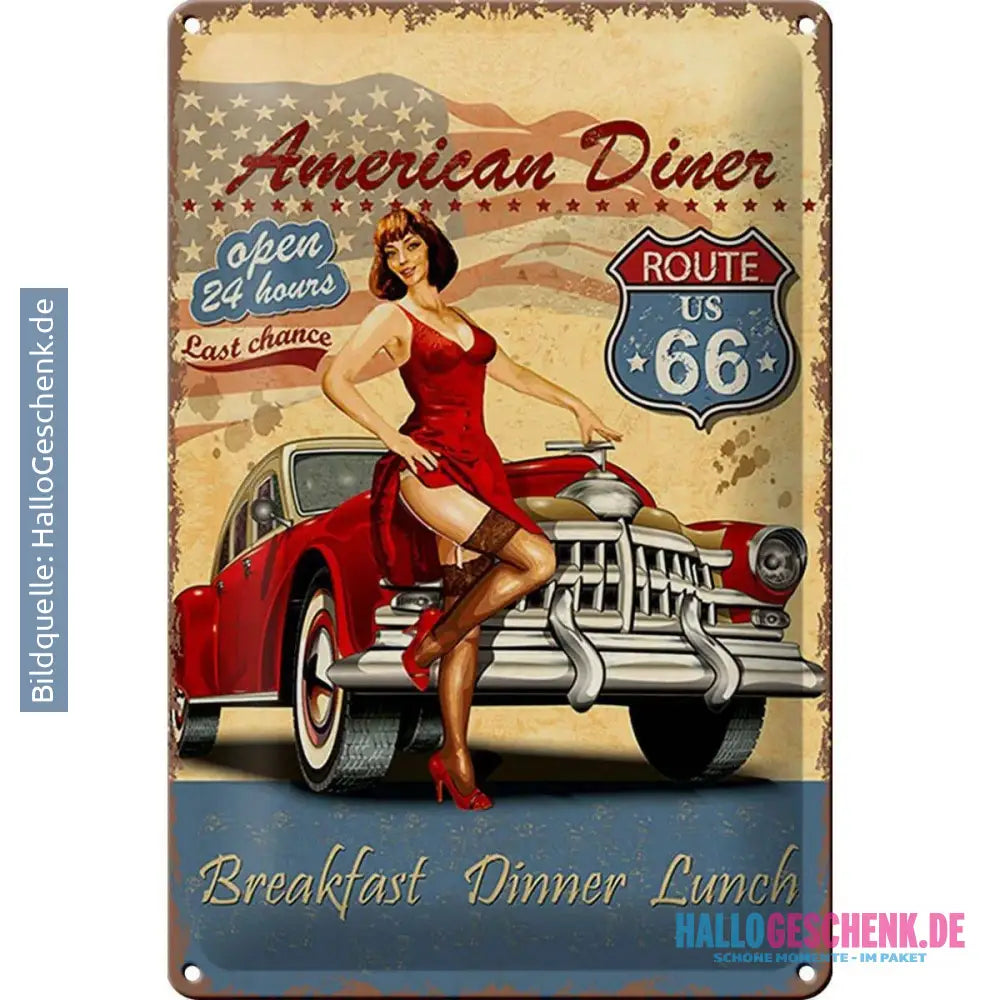 Blechschild Retro 20x30cm Pinup American Diner Breakfast