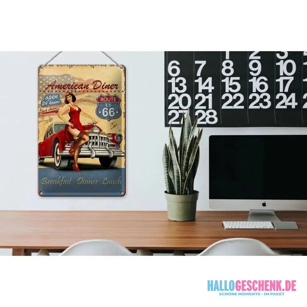 Blechschild Retro 20x30cm Pinup American Diner Breakfast