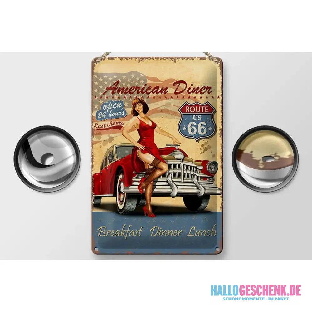 Blechschild Retro 20x30cm Pinup American Diner Breakfast