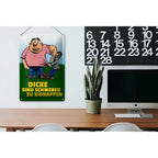 Rechteckiges blechschild 20x30 cm mit cartoon mann in pink und text dicke sind schwerer zu kidnappen auf grünem hintergrund