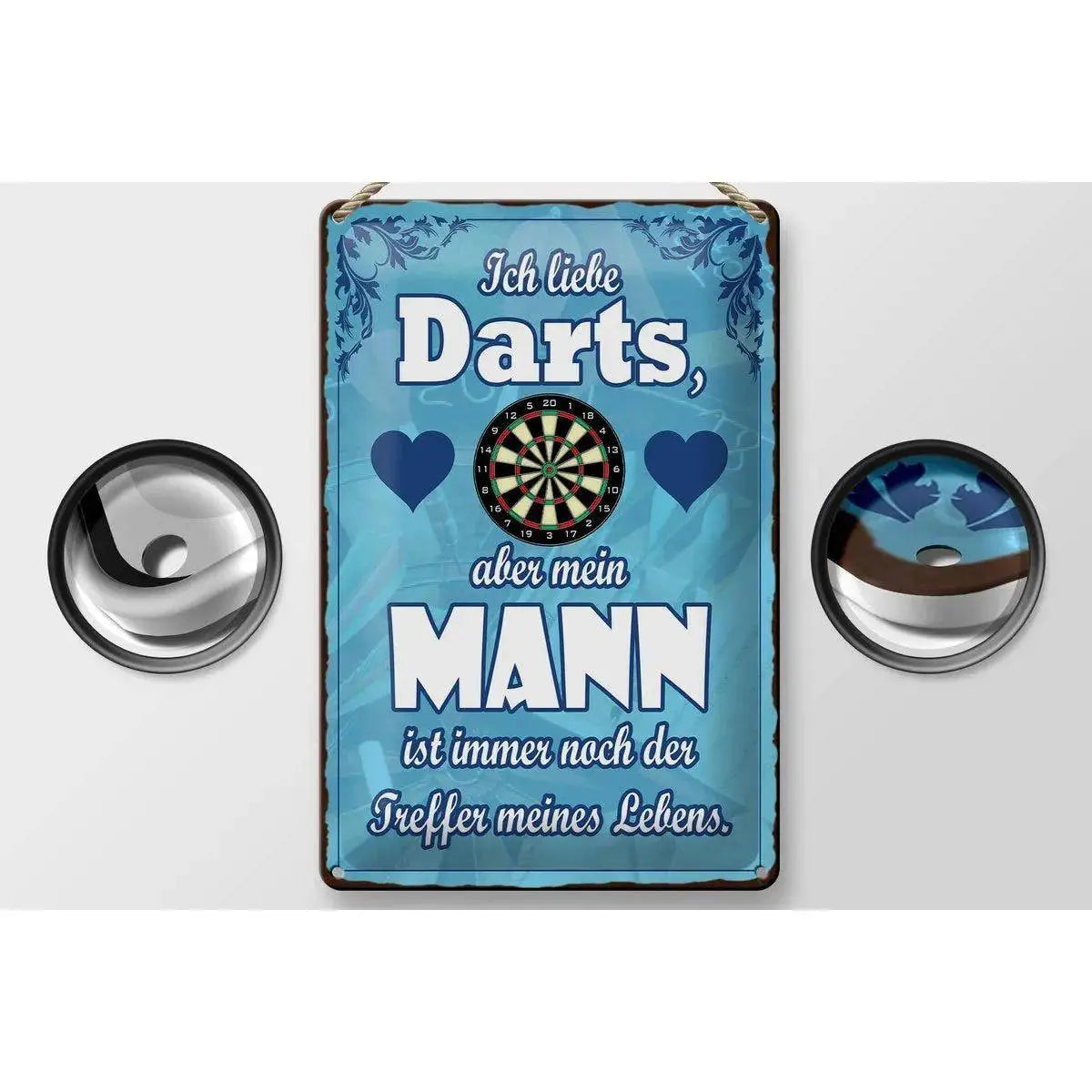 Blechschild Spruch 20x30cm Ich liebe Darts aber mein Mann