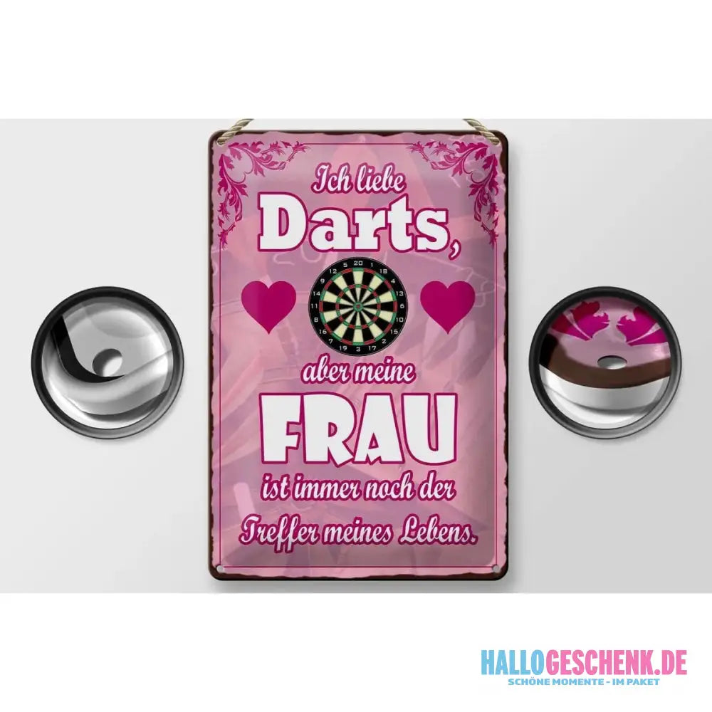 Blechschild Spruch 20x30cm Ich liebe Darts aber meine Frau