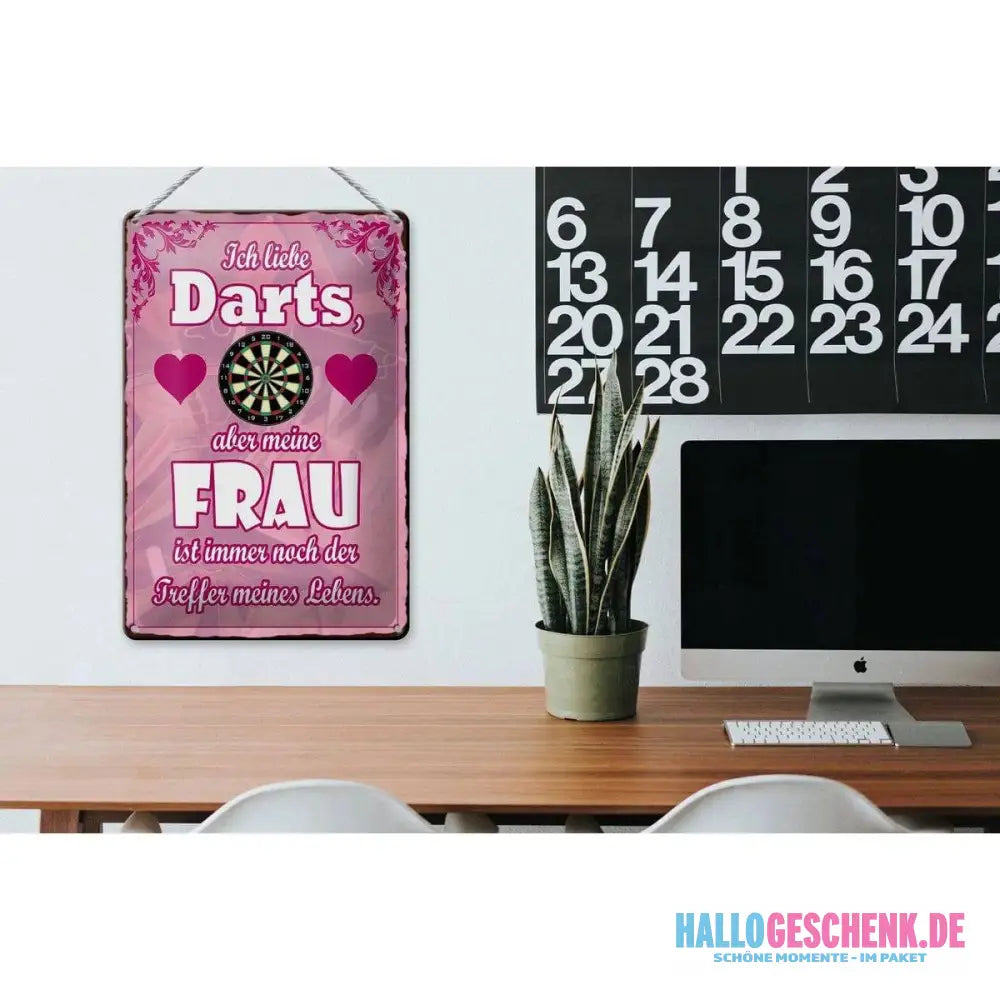 Blechschild Spruch 20x30cm Ich liebe Darts aber meine Frau