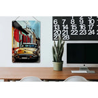 Vintage blechschild 20x30cm mit altem gelben auto oldtimer in bunter gasse auf kuba cuba thema