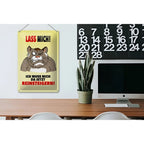 Gelbes blechschild 20x30cm mit cartoon hamster und wütendem gesicht sowie rotem und schwarzem spruch