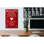 Rotes rechteckiges blechschild 20x30cm mit weißem dekorativem rahmen und herz, deutscher spruch in klassischer schrift