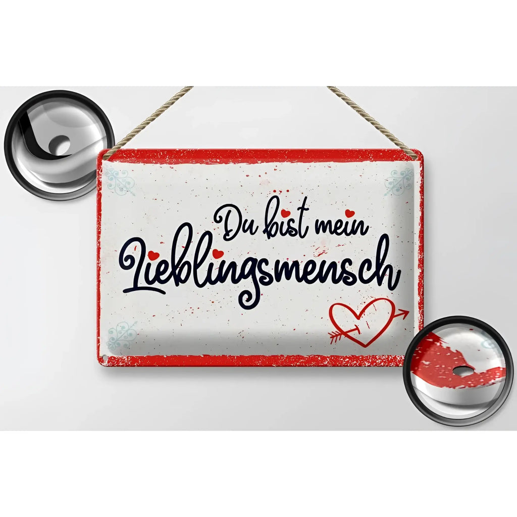 Blechschild 30x20cm aus weißem metall mit rotem rahmen und dem spruch du bist mein lieblingsmensch in schwarzer schrift