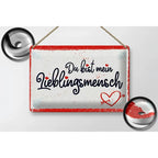 Blechschild 30x20cm aus weißem metall mit rotem rahmen und dem spruch du bist mein lieblingsmensch in schwarzer schrift