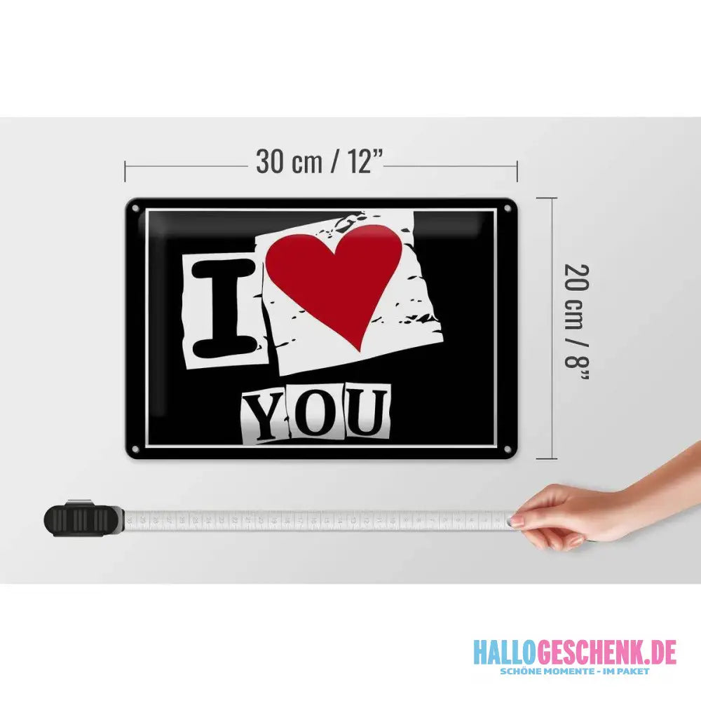Blechschild Spruch 30x20cm I Love You Herz