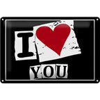 Blechschild spruch 30x20cm i love you herz schwarzes metall mit glänzendem finish und weißem papierdesign ich liebe dich text