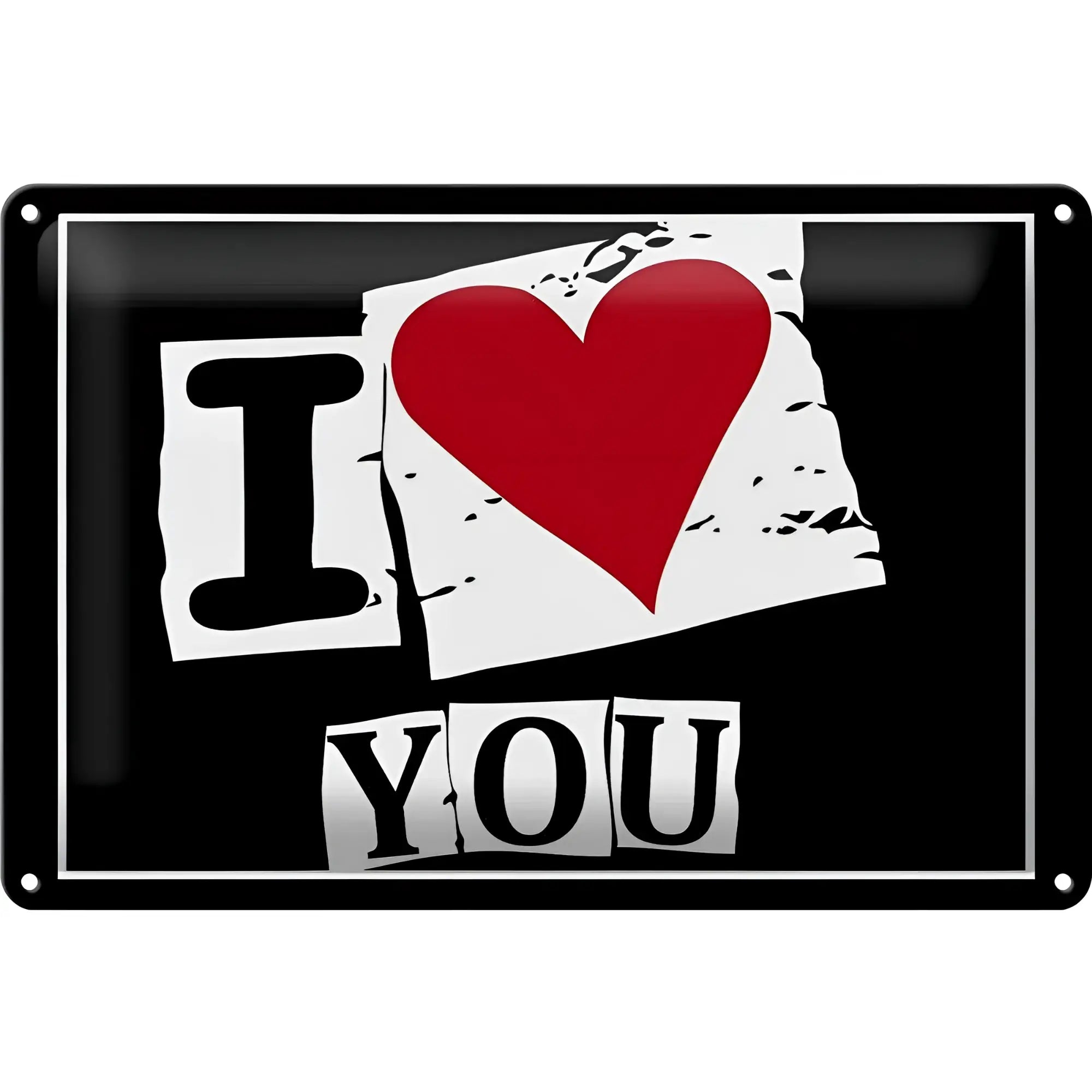 Blechschild spruch 30x20cm i love you herz schwarzes metall mit glänzendem finish und weißem papierdesign ich liebe dich text