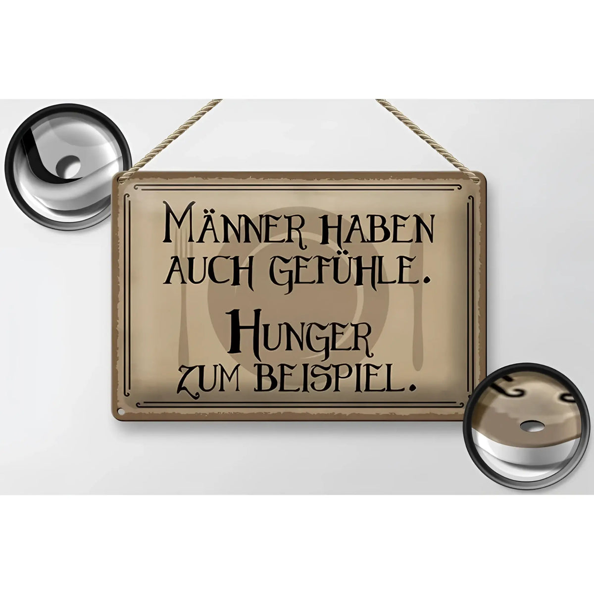 Ein rustikales beige blechschild aus metall mit schwarzer gravur männer haben auch gefühle 30x20cm fürs haus