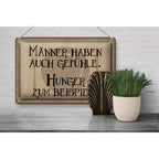 Vintage blechschild 30x20cm mit beigem, used look und schwarzer gotischer schrift männer haben auch gefühle