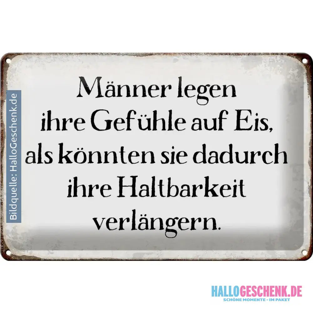 Blechschild Spruch 30x20cm Männer legen Gefühle auf Eis