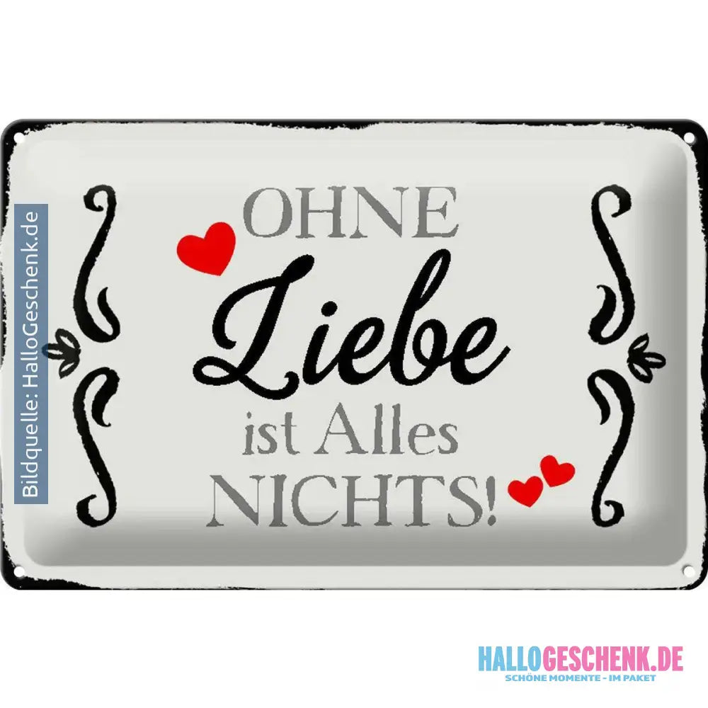 Blechschild Spruch 30x20cm Ohne Liebe ist Alles nichts Herz